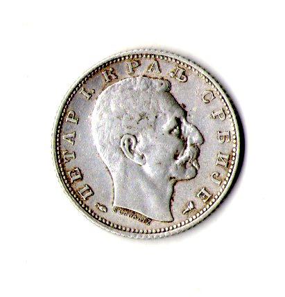 Королівство Сербія Петро I  1 динар 1915 рік Срібло 0.835, 5g, ø 23mm №489, фото 1