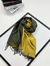 Теплий двосторонній шарф кашеміровий Скай 180*70 см хакі/гірчичний