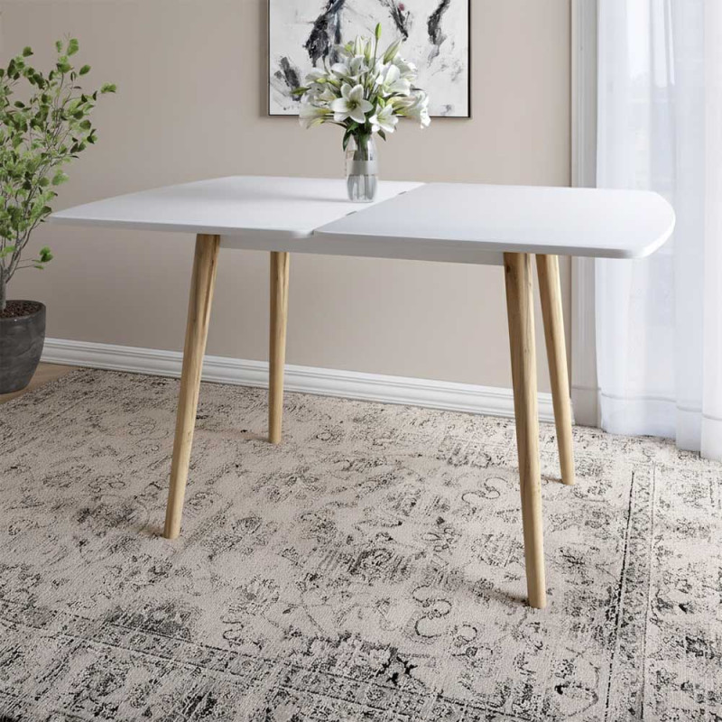 Деревянный раскладной обеденный стол LION Майами-3 Нимфея Альба (белый) 90х60/90х120, фото 1