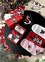 Подарунковий набір новорічних шкарпеток, 3 пари високих шкарпеток у подарунковій коробці, чоловічі та жіночі шкарпетки