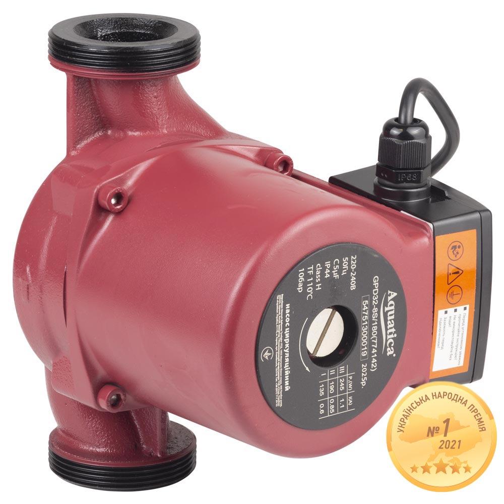 Насос циркуляційний 245Вт Hmax 8м Qmax 200л/хв Ø2" 180мм + гайки Ø1¼" AQUATICA (3_774142)