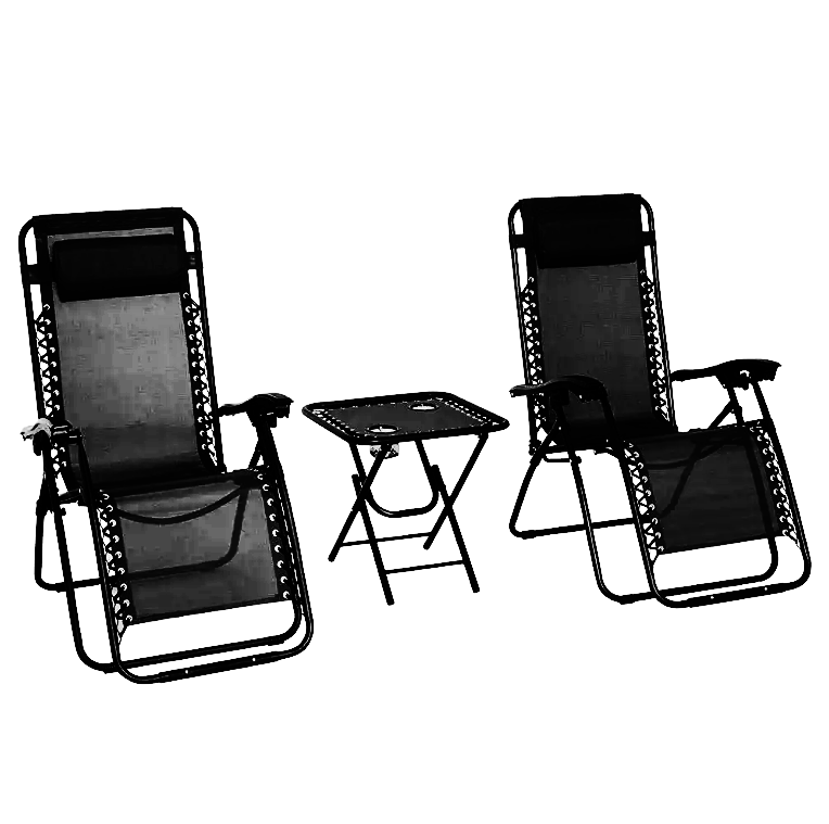 Комплект меблів для відпочинку 2 крісла-шезлонги та стіл Leobro, чорний, фото 1