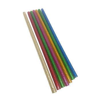 Стрижень клей силікон для клейового пістолета 7 мм кольоровий з глітером набір 7 шт. довжина 18 см 0251-MIX