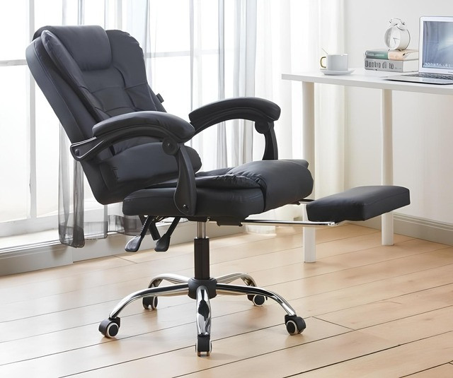 Крісло офісне комп'ютерне на колесах B-6071 TPF, штучна шкіра, чорне з підставкою для ніг