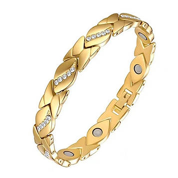 Магнітний браслет з кристалами для здоров'я Type Е 19 см золотистий