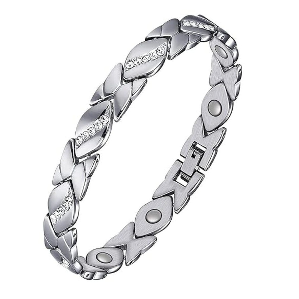 Магнітний браслет з кристалами для здоров'я Type Е 19 см сріблястий, фото 1