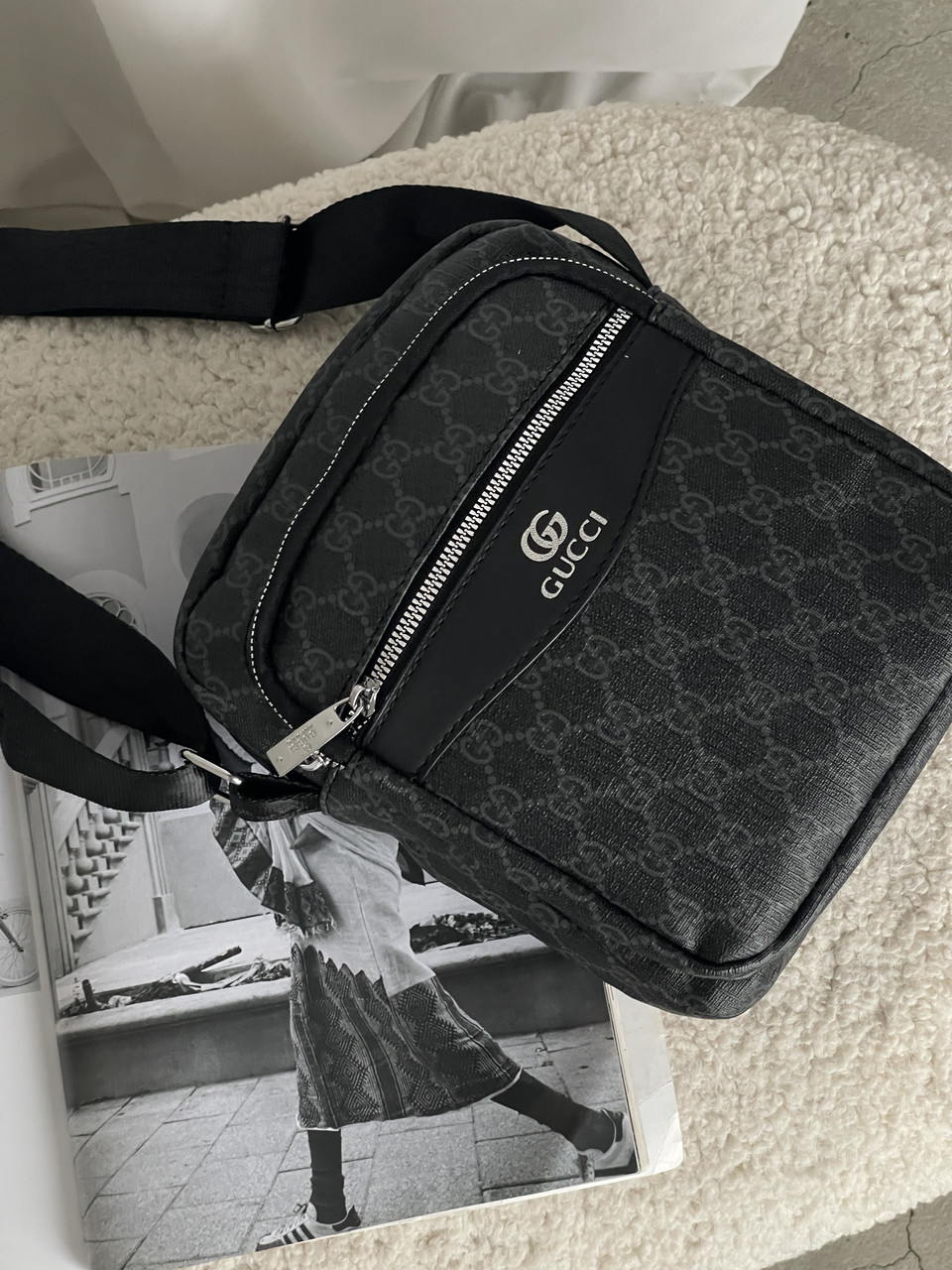 Чоловіча сумка месенджер Gucci через плече чорний Гуччі, фото 1