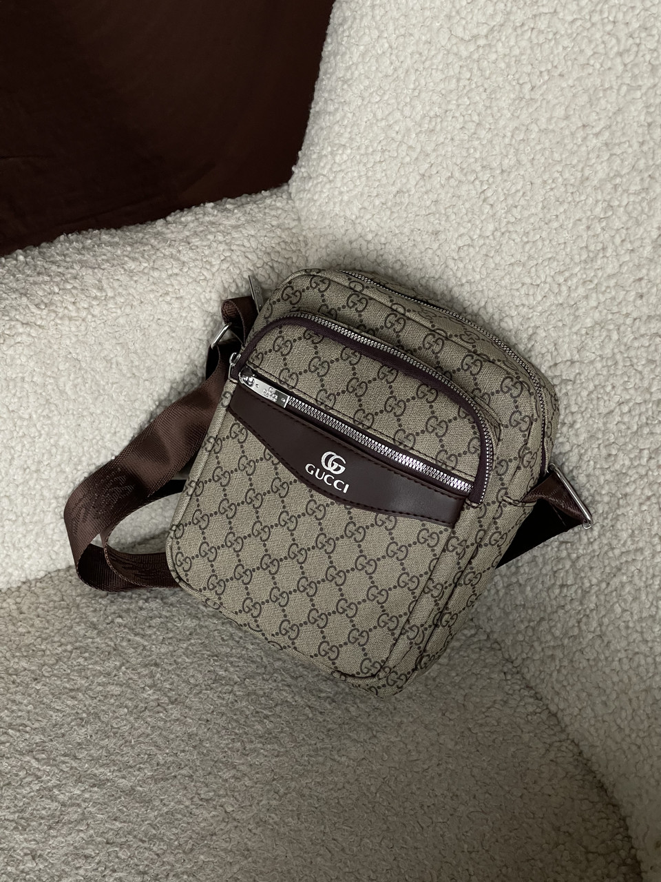 Чоловіча сумка месенджер Gucci через плече сіро-коричневий Гуччі, фото 1