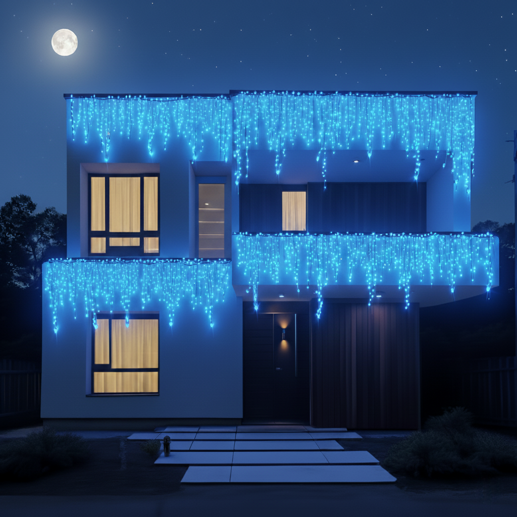 Вулична гірлянда Бахрома 12 м, 200 LED, блакитна, чорний дріт, фото 1