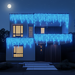 Вулична гірлянда Бахрома 12 м, 200 LED, блакитна, чорний дріт