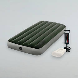 Надувний матрац Intex 64107-2 (99×191×25 см) з насосом і подушкою