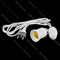 Патрон пластиковий Е27 з вилкою та вимикачем білий