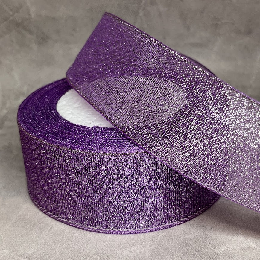Парчова стрічка з срібною ниткою, ширина 4 см, фіолетовий, 1 метр, арт 019511, Фіолетовий, фото 1