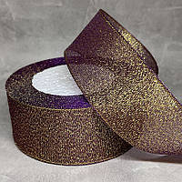 Парчова стрічка з золотою ниткою, ширина 4 см, фіолетовий, 1 метр, арт 019512, Фіолетовий