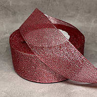 Парчова стрічка з срібною ниткою, ширина 4 см, червоний, 1 метр, арт 019513, Червоний