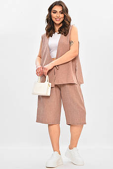 Костюм жіночий однотонний світло-коричневого кольору р.4 208144M