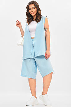 Костюм жіночий однотонний батальний блакитного кольору р.9 208146M