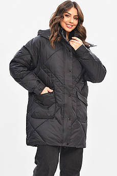 Куртка жіноча демісезонна напівбатальна чорного кольору 208199M