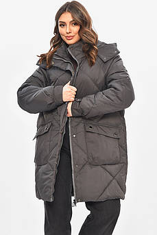 Куртка жіноча демісезонна напівбатальна темно-сірого кольору 208201M