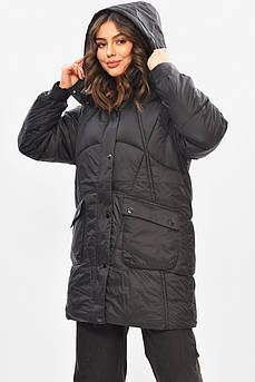 Куртка жіноча демісезонна напівбатальна чорного кольору 208203M