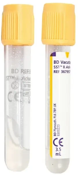 Пробірка Separated® 16×100 мм, нестерильна з гелем і активатором згортання (з РР, зі світло-жовтою кришкою, з етикеткою), 50 шт.