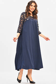 Сукня жіноча однотонна напівбатальна темно-синього кольору р.5 208185M