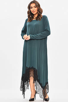 Сукня жіноча однотонна батальна темно-зеленого кольору р.5 208186M