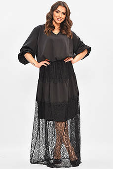 Сукня жіноча однотонна напівбатальна чорного кольору р.6 208190M