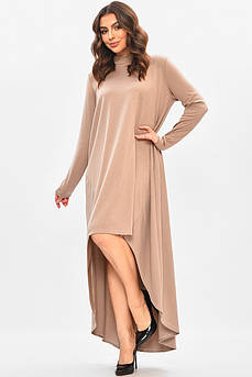 Сукня жіноча однотонна напівбатальна бежевого кольору р.48-50 208195M