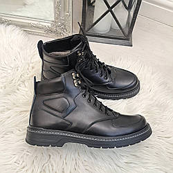 Черевики чоловічі на шнурівці, натуральна шкіра чорного кольору