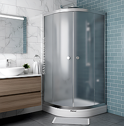 Душова кабіна 80x80 Shower Saturn oval без піддону напівкругла матове загартоване скло 5м розcувні двері STN-003