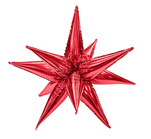 Фольгована куля зірка колючка (їжачок), "Червоний", (12 променів)