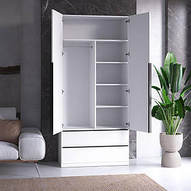 Шафа для одягу комбінований з 2 висувними ящиками та 5 полицями Розпашні шафи з ДСП зі штангою під вішалки