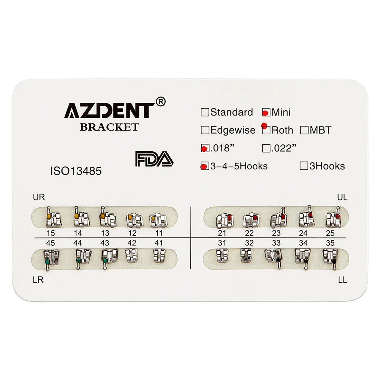 Металеві брекети  Azdent, Mini, MBT, 0.18", hooks 3-4-5, 20 шт.