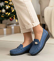 Туфлі теплі хутряні на хутрі сині на танкетці жіночі