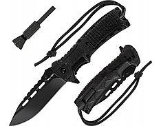 Складаний ніж Mil-Tec Survival Drop Point 3CR13 (арт. 15300000) — фліппер, кресало, свисток, паракорд, liner-lock