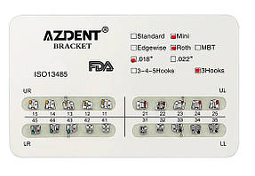 Azdent Mini Roth 0.18" — металеві брекети, hooks 3–4–5, 20 шт.