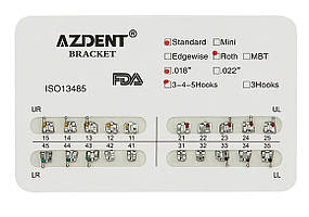 Azdent Standart Roth 0.18" — металеві брекети, hooks 3–4–5, 20 шт.