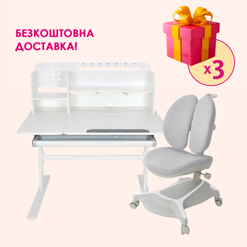 Комплект меблів Fundesk Dolore Plus Grey + дитяче крісло Cubby Bunias Grey