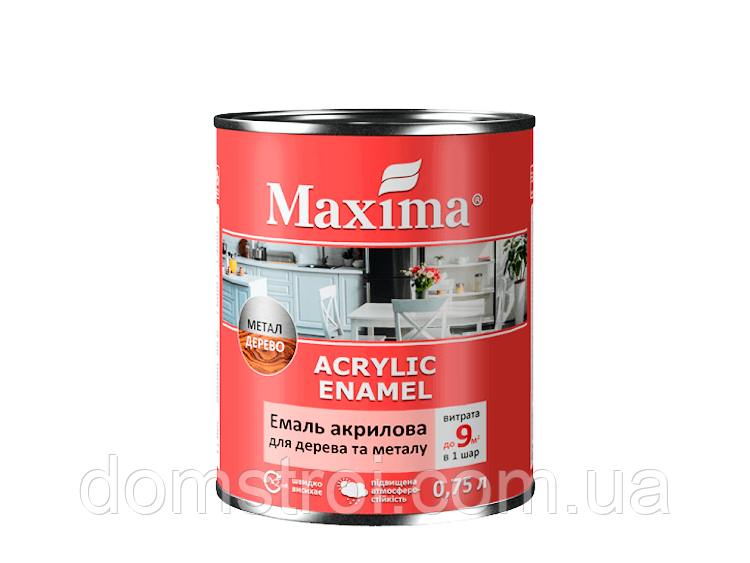 Емаль акрилова універсальна MAXIMA (0.75 л) Білий глянсовий