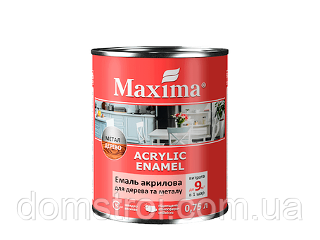 Емаль акрилова універсальна MAXIMA (0.75 л) Білий глянсовий, фото 1