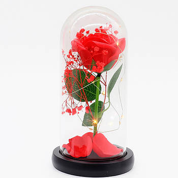 Троянда в колбі з  підсвічуванням від батарейок 22х8,5см, Червона / Нічник вічна троянда / Квітка в колбі / Древо Любові