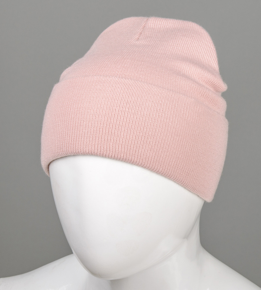 Базова шапка з відворотом на флісі (23206), Пудра, фото 1