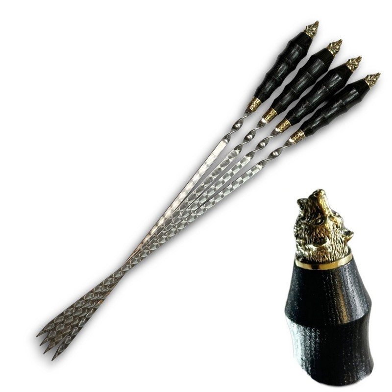 Шампура з дерев'яною ручкою Ведмідь 4 шт. ручної роботи Gorillas BBQ SKK57, фото 1