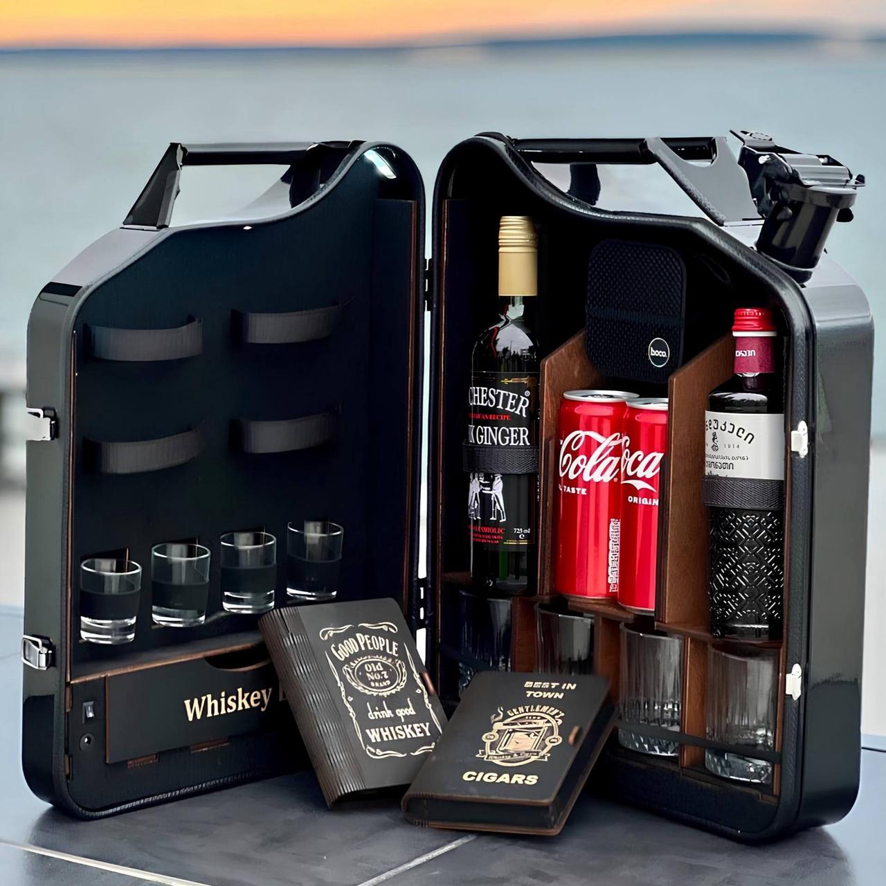 Каністра бар 20 л зі скриньками та підсвічуванням усередині, на подарунок, міні-бар для дому, оригінальний подарунок чоловікові, фото 1