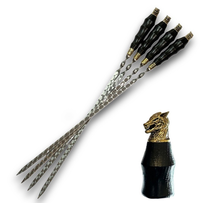 Шампура ручної роботи Вовк 4 шт. з дерев'яною ручкою Gorillas BBQ SKK60, фото 1