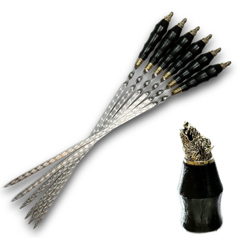 Шампура для шашлику 6 шт. Кабан з дерев'яною ручкою Gorillas BBQ SKK70, фото 1