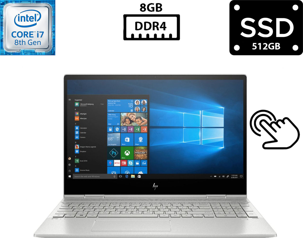 Ноутбук HP Envy x360 Convertible 15m-dr0012dx/15.6" IPS Touch 1920x1080/Core i7-8565U 1.80GHz/8GB DDR4/SSD 512GB/UHD Graphics Б/В