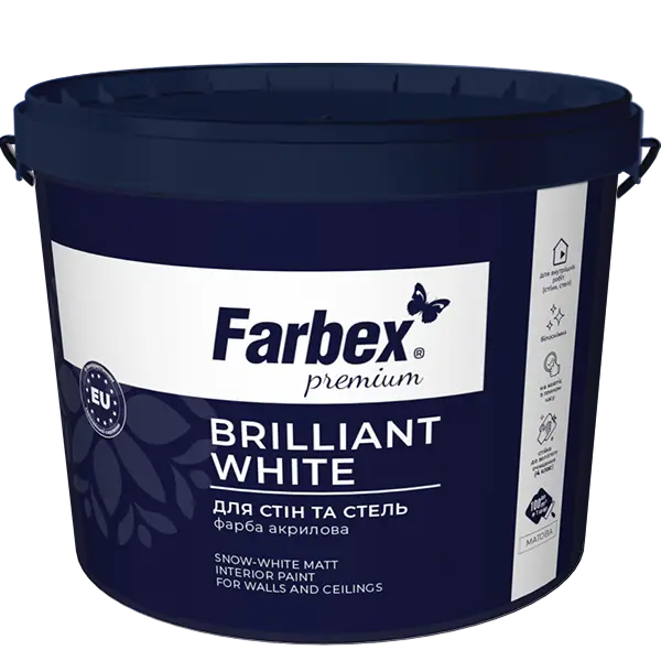 Фарба інтер’єрна для стін і стель білосніжна ВДА "Brilliant White" Farbex білий (база А) 7 кг