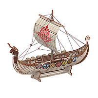 Механічний дерев’яний 3D конструктор ХДФ Корабель Драккар Вікінгів «Бойовий Дракон» 131 деталь, фото 5